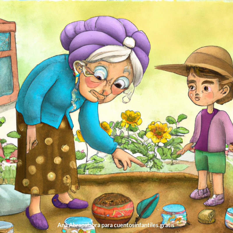 Abuela y nieto plantando semillas